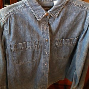 Vintage Denim Button-Down Shirt with Silver Buttons